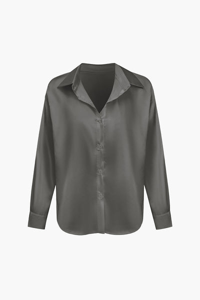 Lillian - Basic Plain Satin Women's Long Sleeve Shirt