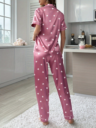 Lotte | Satin pajama set with short sleeves and elastic pants