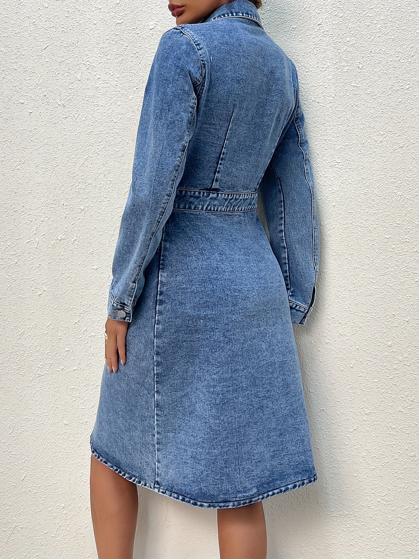 Sophie | Eenvoudige blauwe denim jurk met lange mouwen