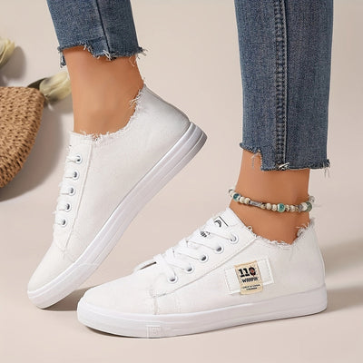 Esmée | Casual canvas damessneakers, lage skateschoenen met veters