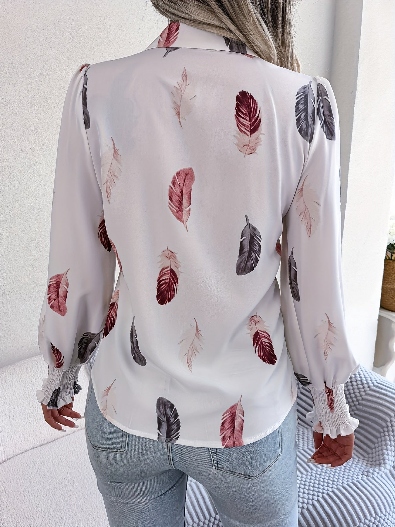 Lotte | Casual shirt with feather print and lantern sleeves