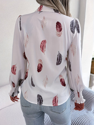 Lotte | Casual shirt with feather print and lantern sleeves