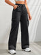 Noa | Casual denim cargobroek met wijde pijpen en hoge taille