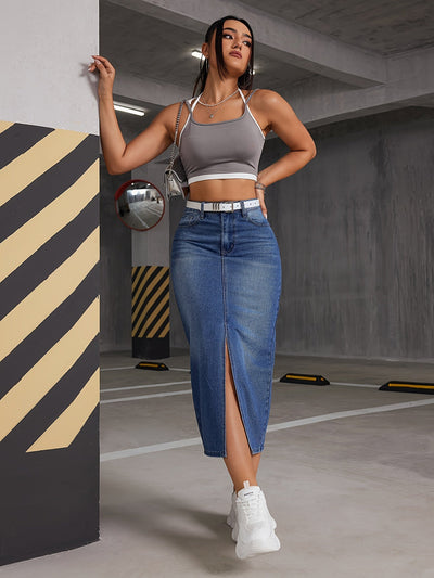 Sophie | Denim midi-rok met hoge taille en split