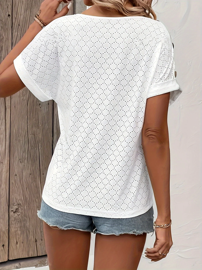 Lace Summer Top for Women with V-Neck – Airy Top with Buttons on Shoulder