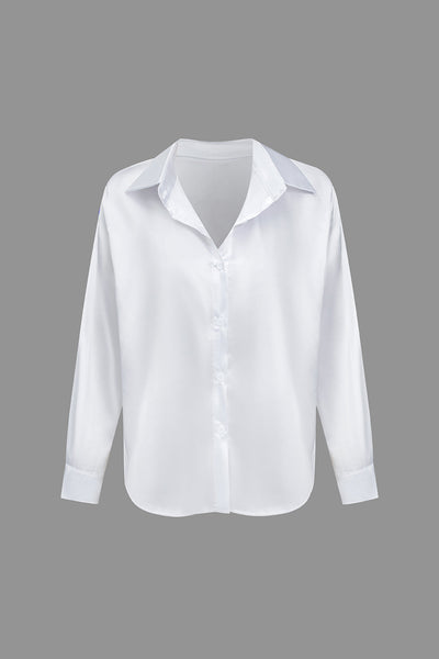 Lillian - Basic Plain Satin Women's Long Sleeve Shirt