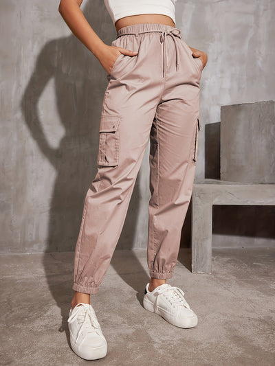 Nina | Hoge taille cargobroek in effen kleur
