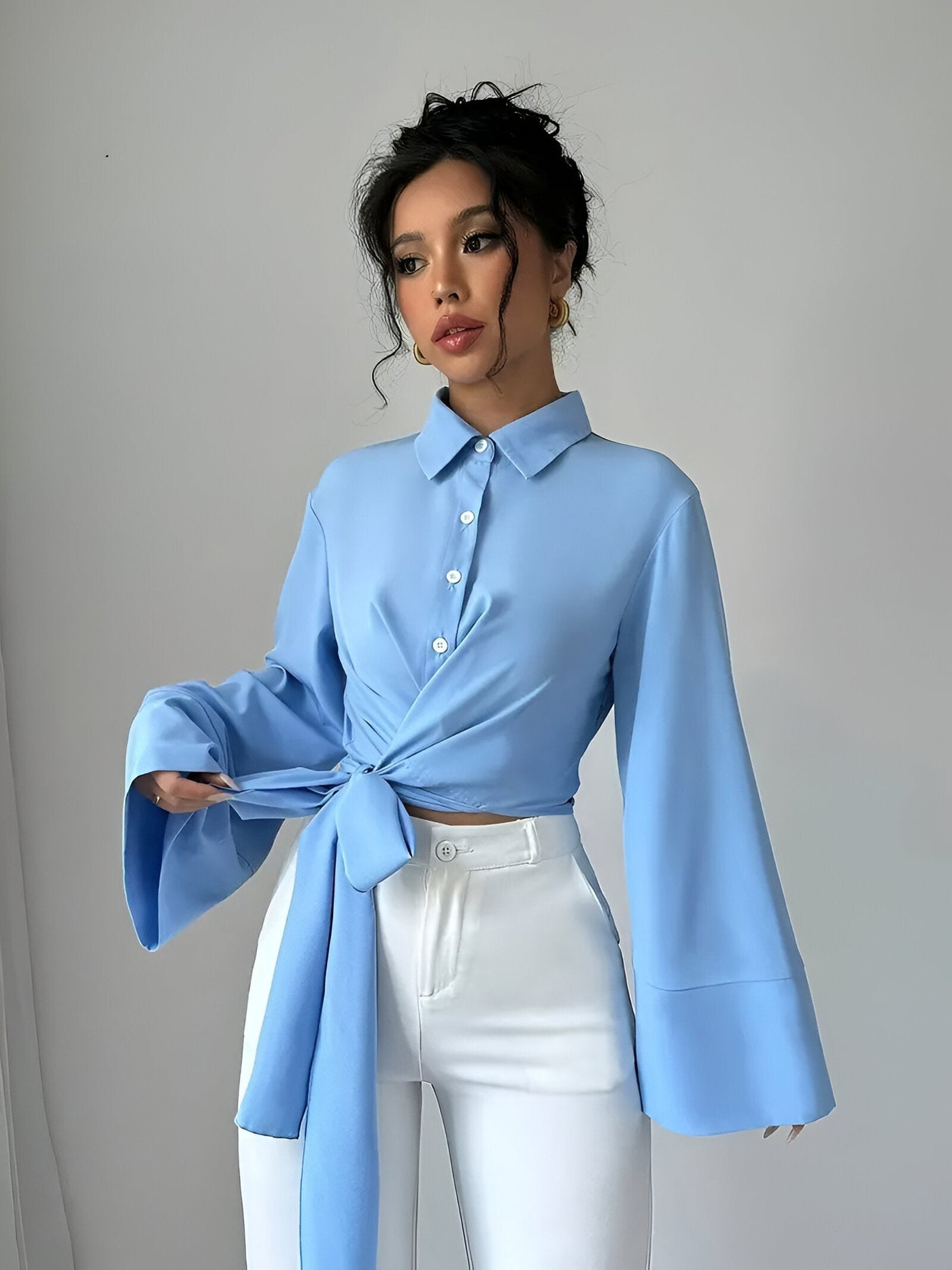 Bodi - Crop Top met Strik en Klokmouwen