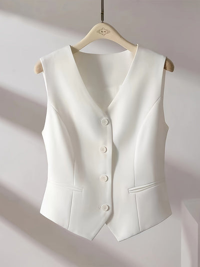 Eva | Effen mouwloos vest met V-hals en knoopsluiting