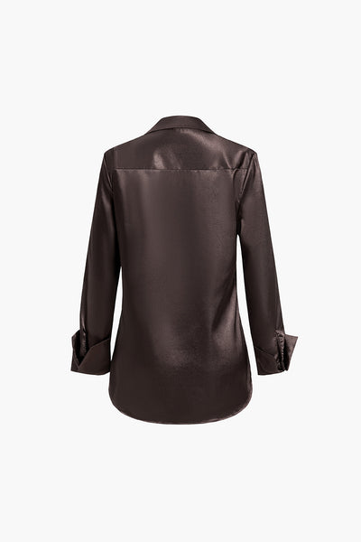 Niamh - Chic Satijn Textuur Dames Langemouw Shirt