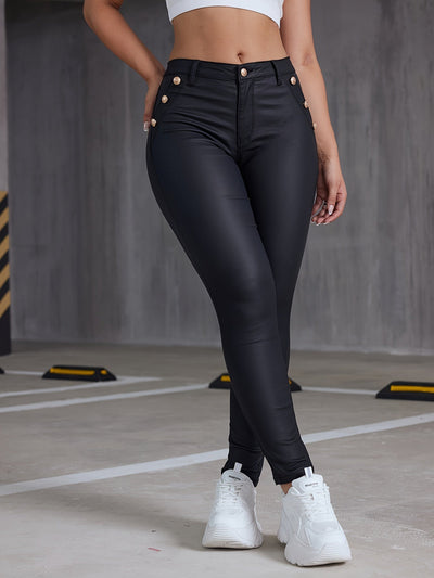 Evelien | Black slim-fit PU leather skinny jeans