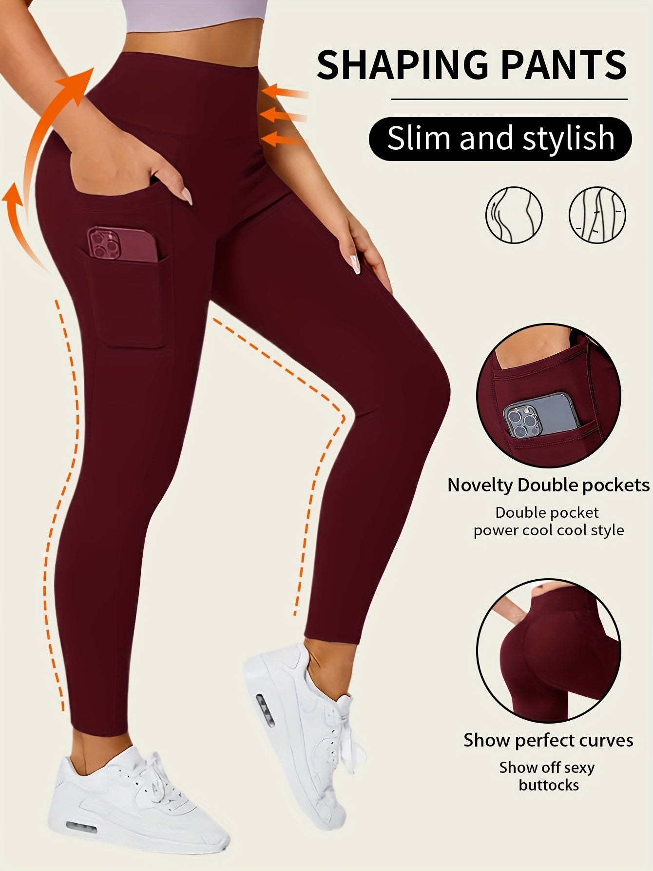 Sara | Effen kleur yogabroek met zak en hoge stretch