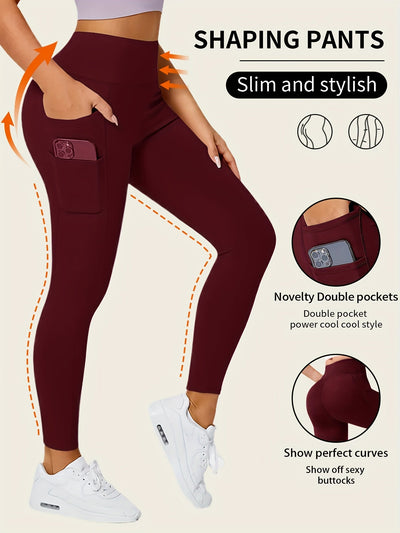 Sara | Effen kleur yogabroek met zak en hoge stretch