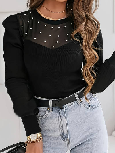 Sophie | Trui met mesh halslijn met parels