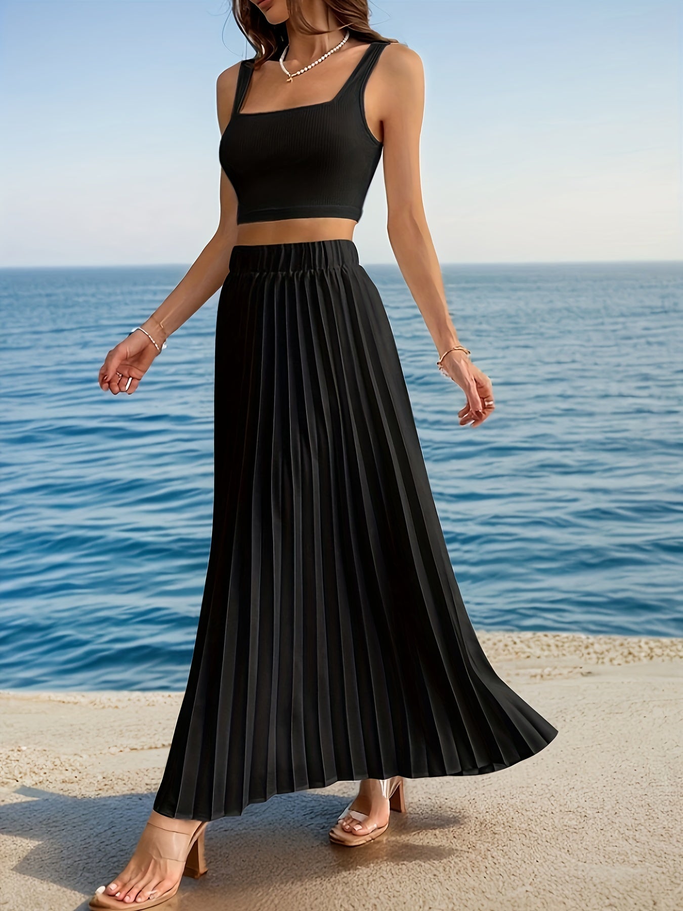 Yara | Effen geplooide rok met hoge taille