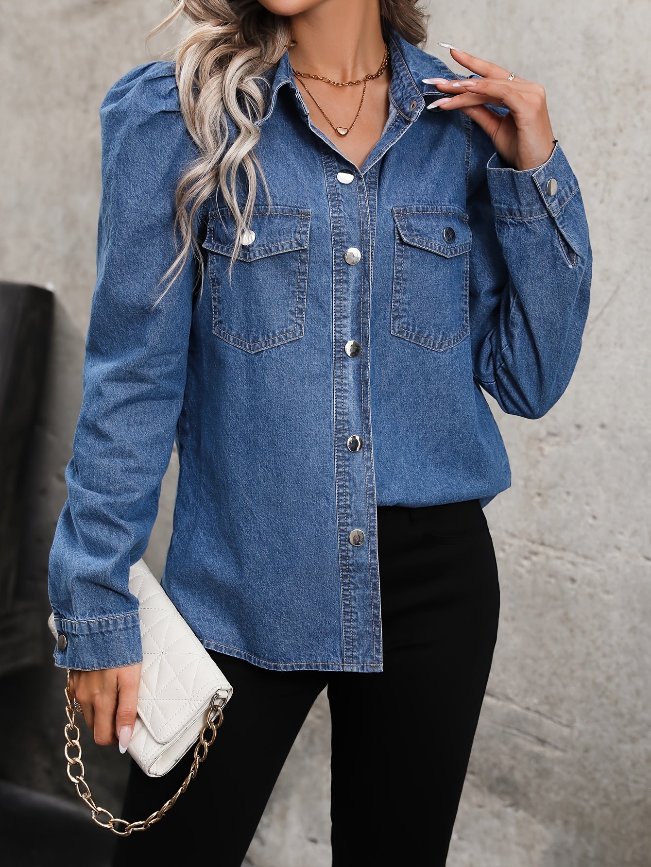 Sophie | Denim jack met lange mouwen en klepzakken