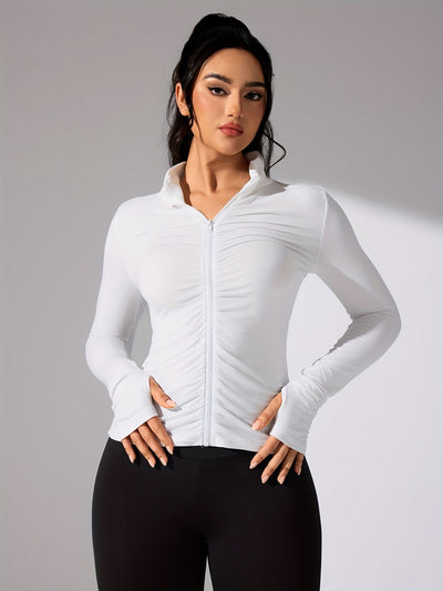 Emma | Plain color casual sports jacket with long sleeves and a full zip