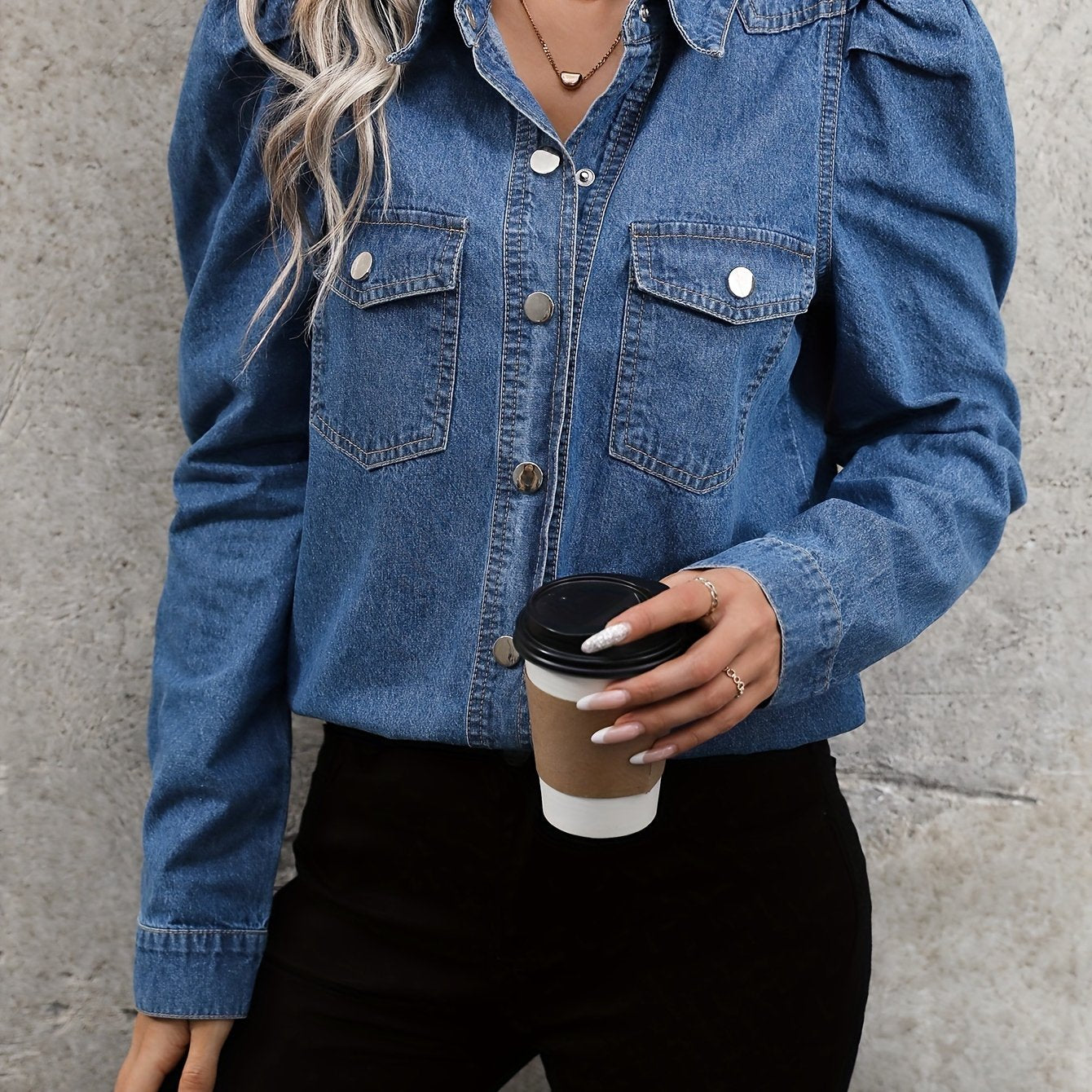 Sophie | Denim jack met lange mouwen en klepzakken