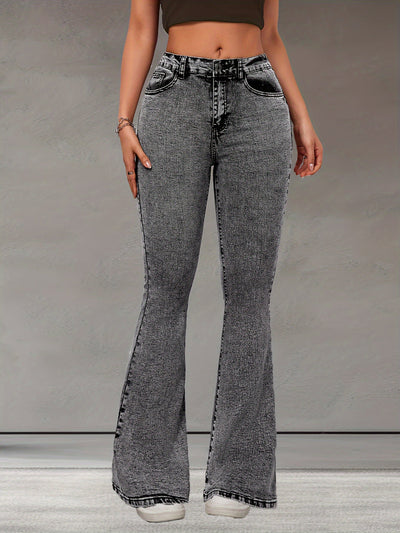 Elise | Stretch denim flared leg jeans in an elegant solid color