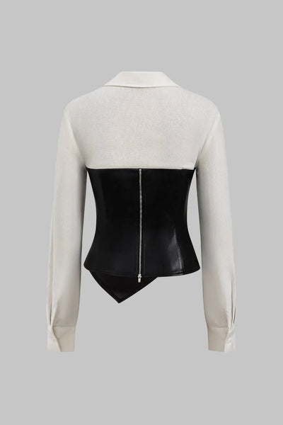 Echo - Stijlvolle Rits V-Hals Patchwork Dames Langemouwen Shirt