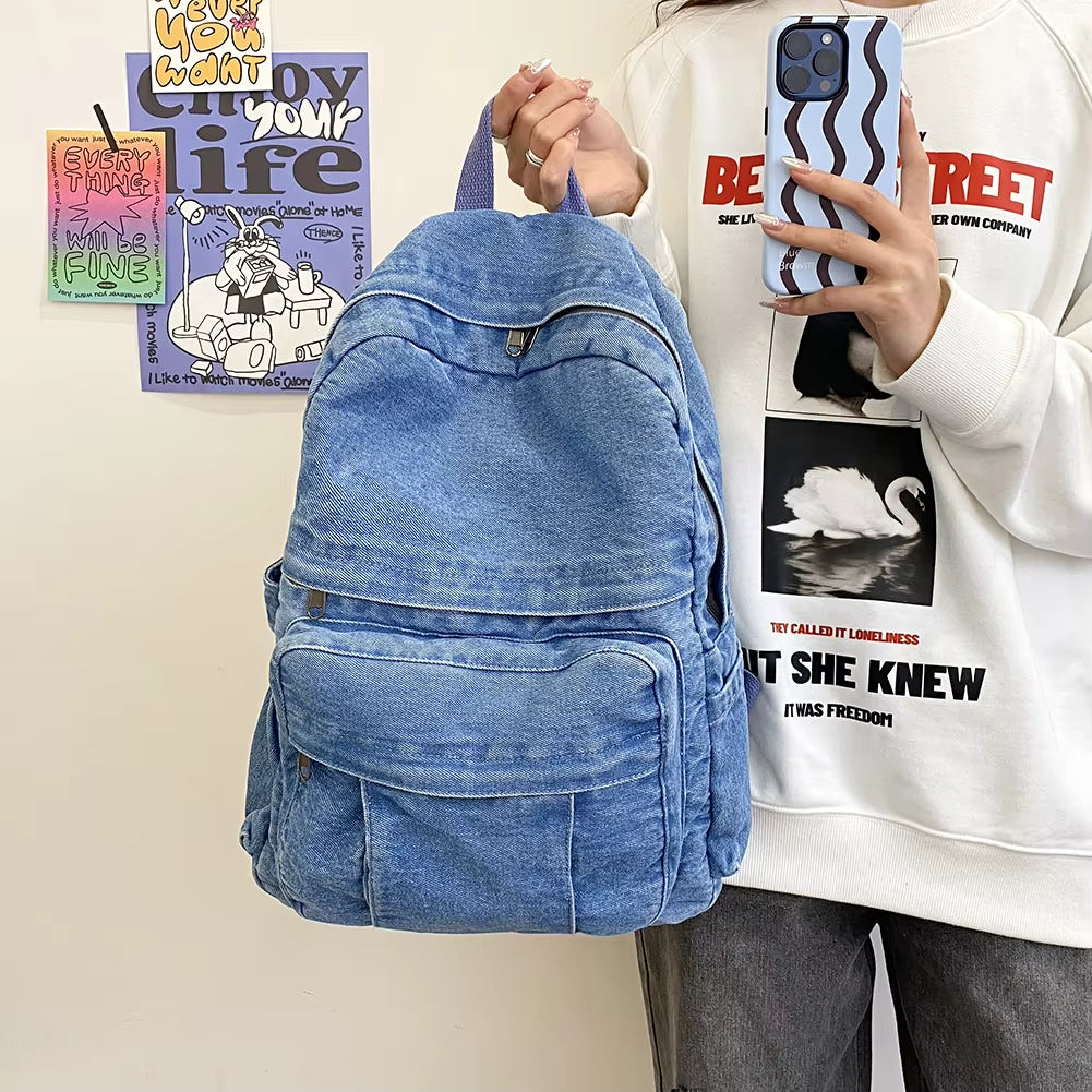RetroDenim - Vintage Spijkerstof Rugzak met Grote Capaciteit