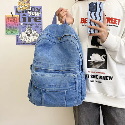 RetroDenim - Vintage Spijkerstof Rugzak met Grote Capaciteit