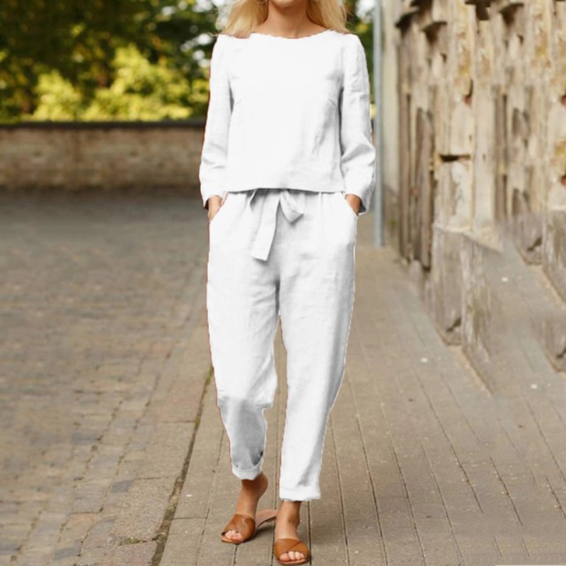 Valentina - Elegant cotton linen blouse and trouser set