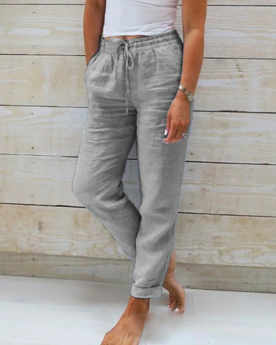 Monica - Katoen en linnen broek met elastische tailleband