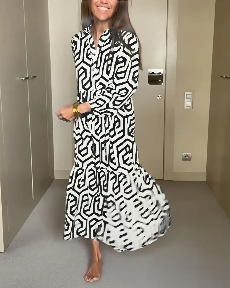 Briella - casual maxi jurk met lange mouwen en print