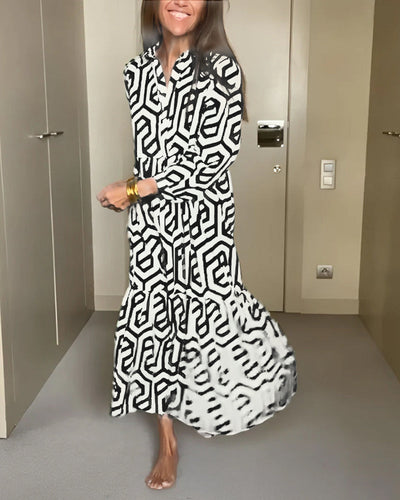 Briella - casual maxi jurk met lange mouwen en print