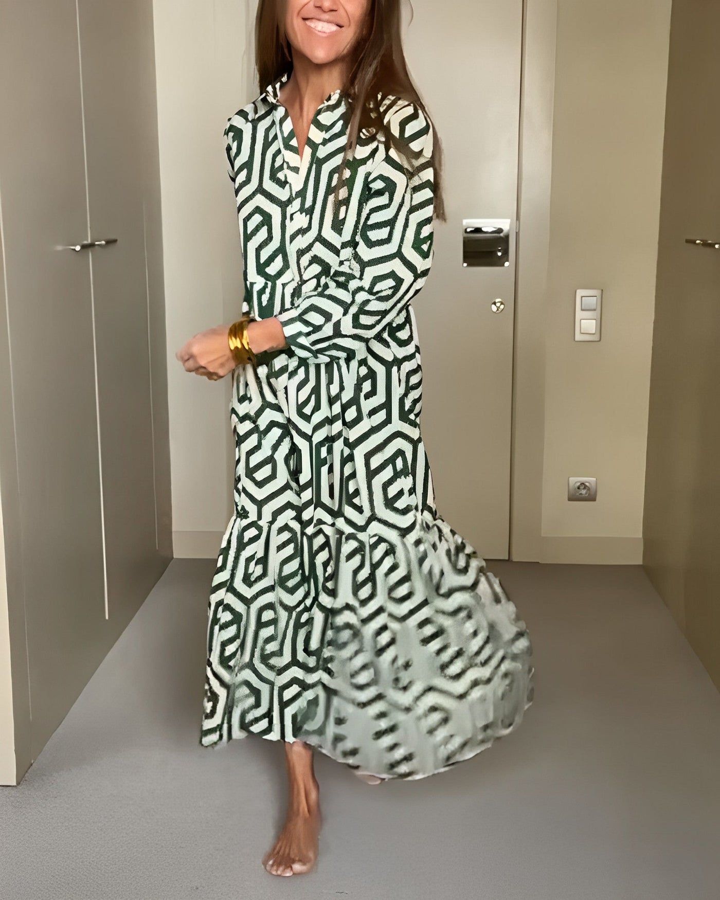 Briella - casual maxi jurk met lange mouwen en print