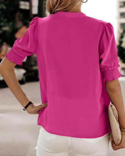 Dames Blouse – Korte Mouwen met V-Hals en Elastische Boorden