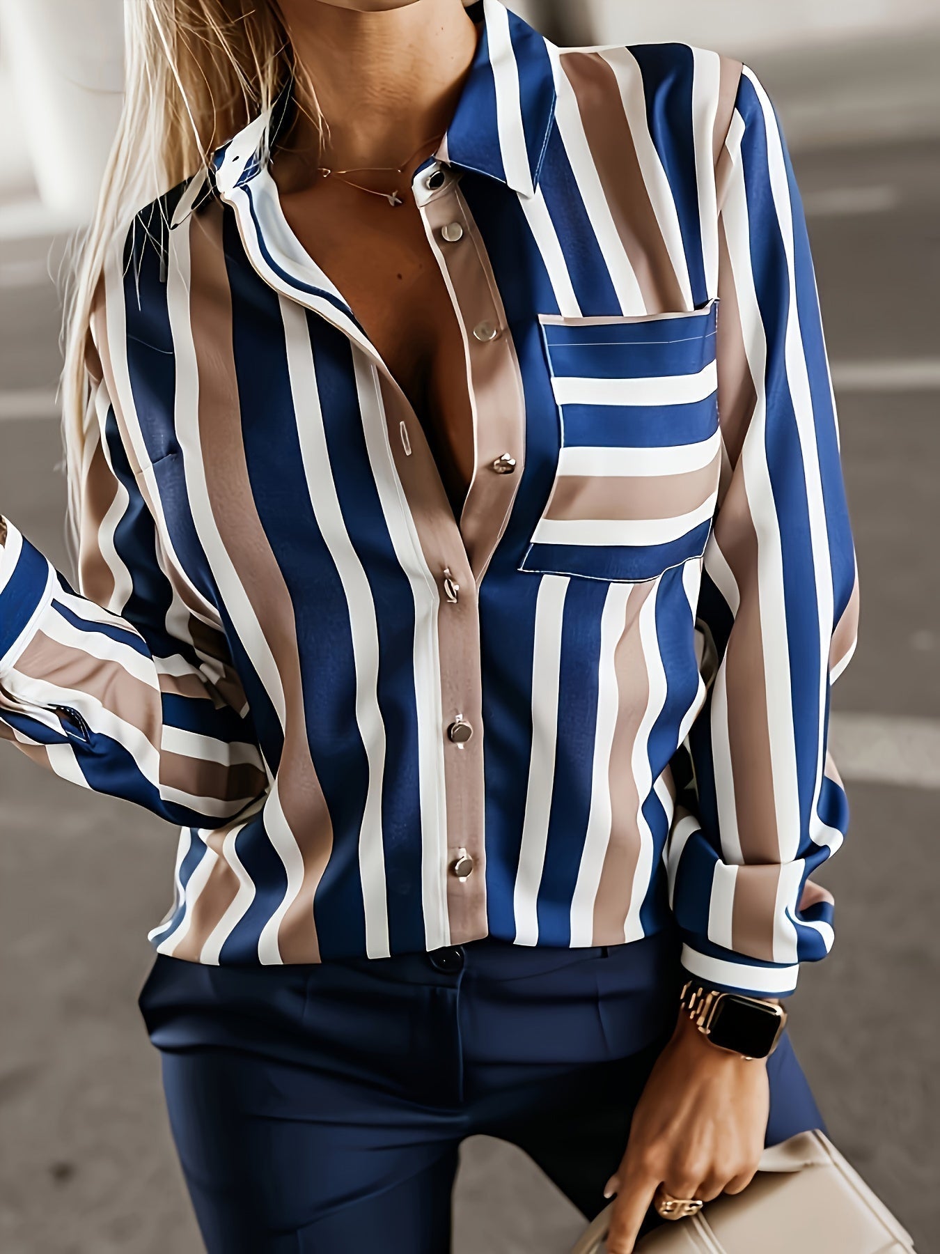 Lena | Striped button-down shirt with a turned-down collar