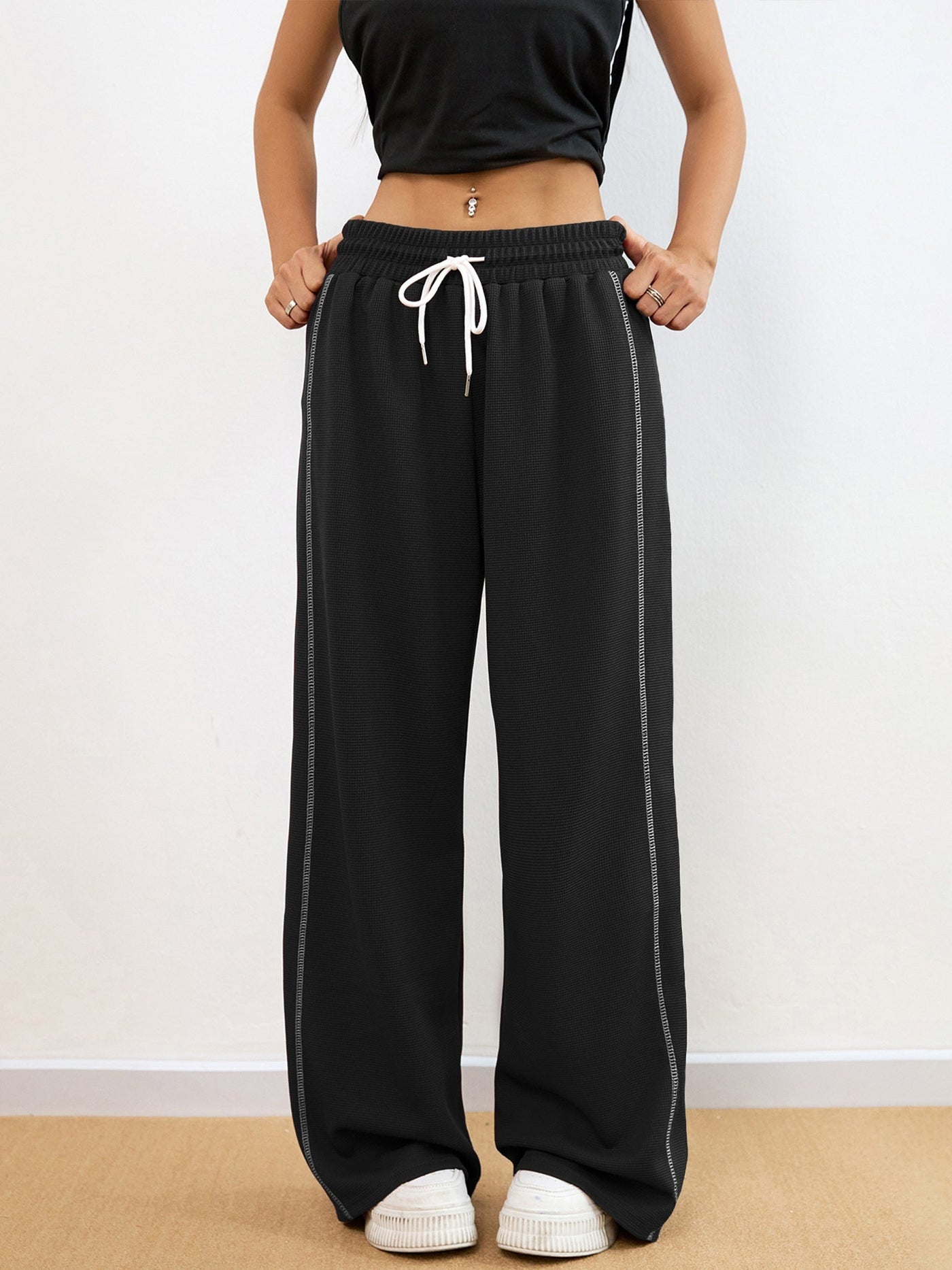 Nina | Dames casual wafelpatroon joggingbroek in effen kleur