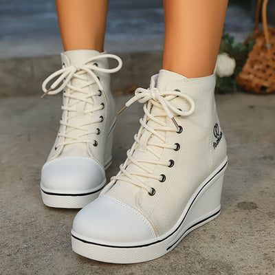 Lotte | Plain canvas ankle boots with a love pattern