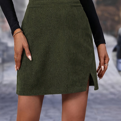 Sophie | Elegante hoge taille mini rok met split in effen kleur