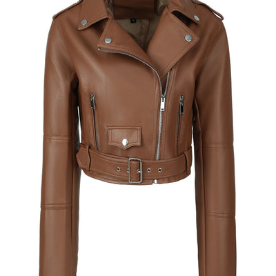 Lotte | Faux leather crop jacket with zipper and long sleeves