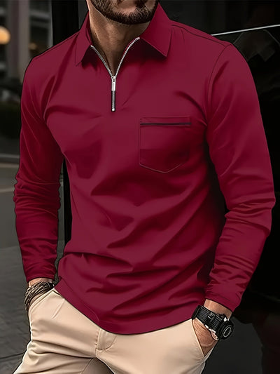 Daan | Effen polo shirt met lange mouw