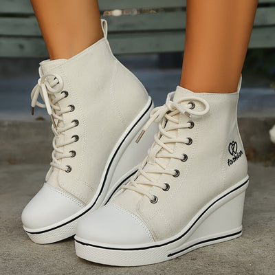 Lotte | Plain canvas ankle boots with a love pattern