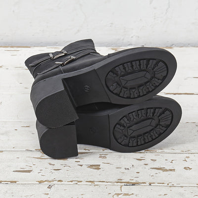 Eva | Solid color chunky heel ankle boots with side zipper