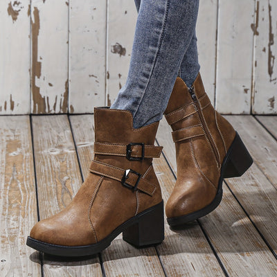 Eva | Solid color chunky heel ankle boots with side zipper