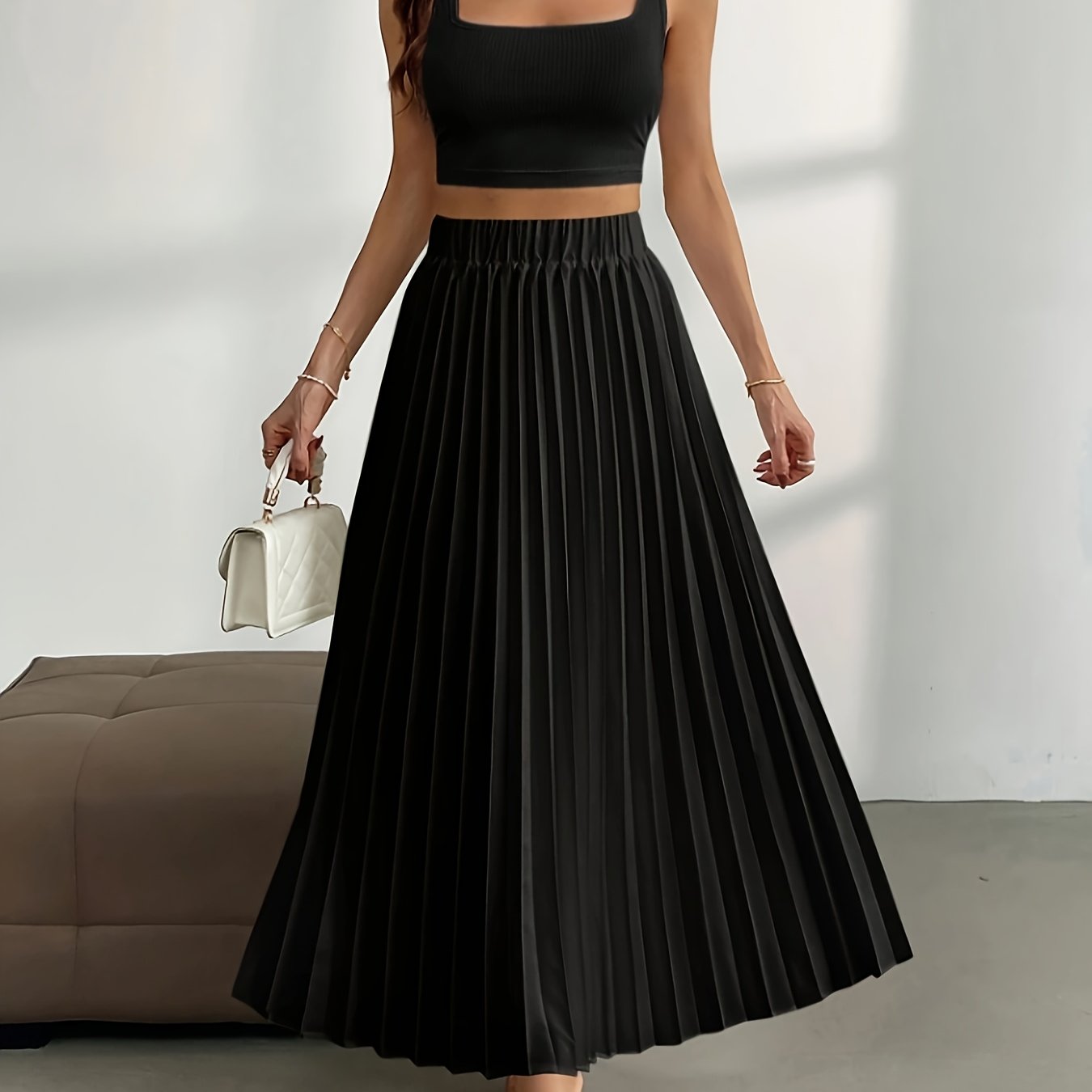 Yara | Effen geplooide rok met hoge taille