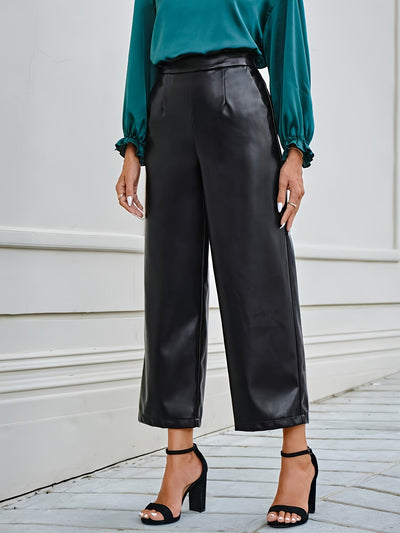 Evelien | Solid color faux leather pants with a high waist and straight legs