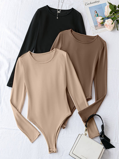 Nina | Set van 3 casual bodysuits met lange mouw en ronde hals