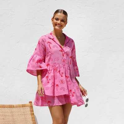 Millie - Oversized Korte Jurk met Zonneprint