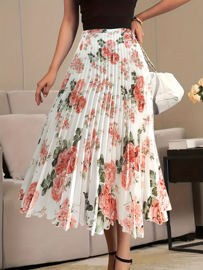 Luna | Elegant floral print high-waisted skirt