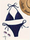 Naomi | Donkerblauwe sexy bikini set met halter V-hals en blote rug