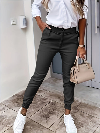 Lotte | Elegante effen kleur vrouwenbroek met knopdetail