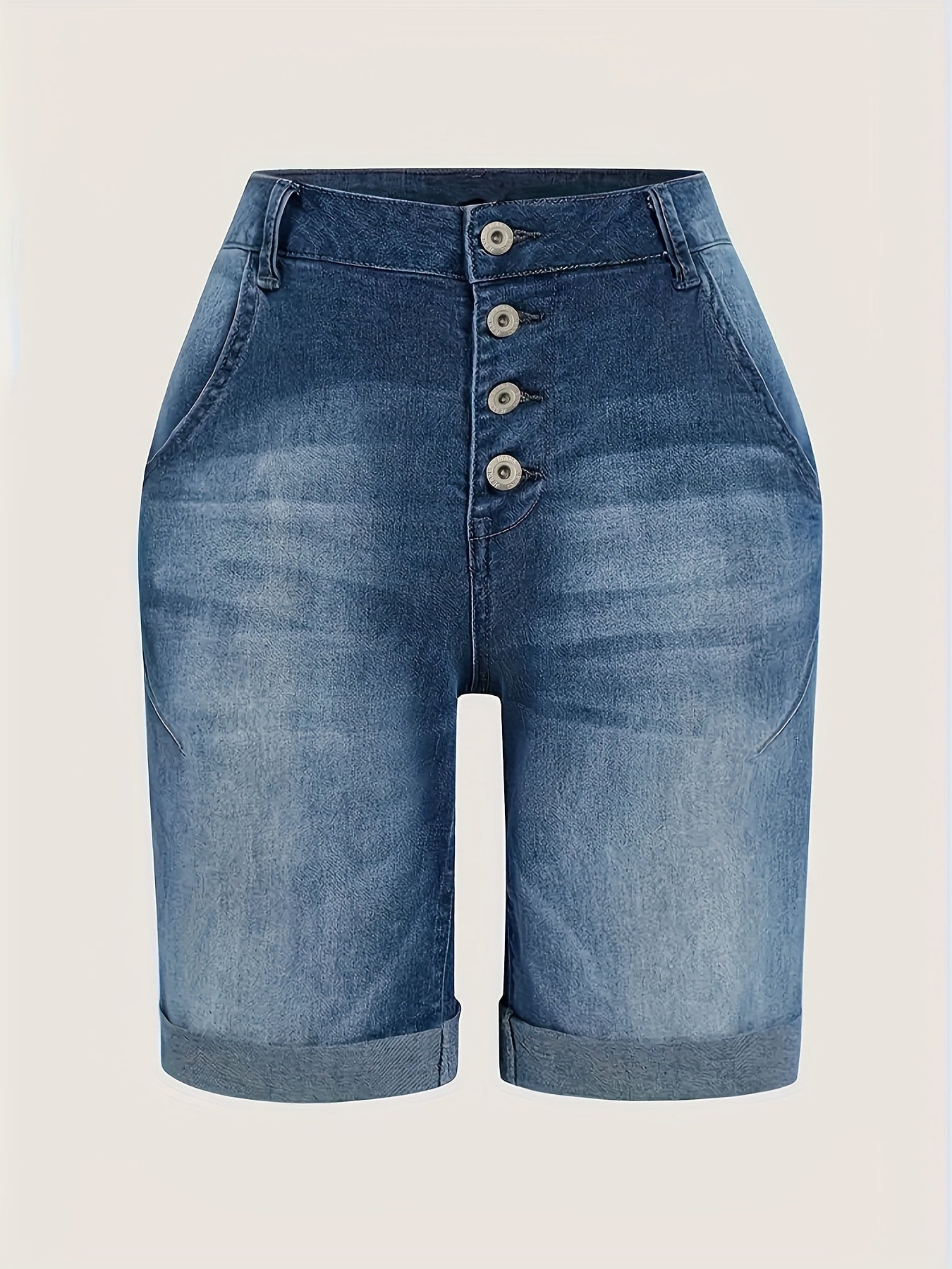 Demi | Blauw gewassen denimshorts met hoge taille en oprolbare zoom