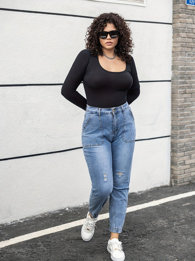 Sophie | Casual damesjeans in gewassen blauw met grote steekzakken